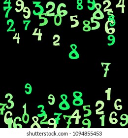 Falling colorful numbers on black background. Abstract colorful background for banner or poster. Pattern of randomly distributed numbers from zero to nine in color.