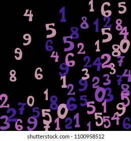 Falling colorful numbers on black background. Abstract background of color numbers for banner or poster. Pattern of randomly distributed numbers from zero to nine in color.