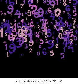 Falling colorful numbers on black background. Abstract colorful background for card or banner. Pattern of randomly distributed numbers from zero to nine in color.