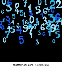Falling colorful numbers on black background. Abstract colorful background for card or print. Pattern of randomly distributed numbers from zero to nine in color.