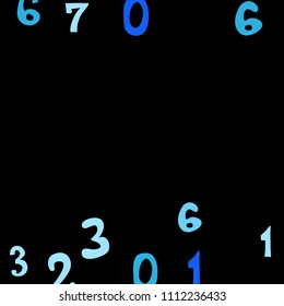 Falling colorful numbers on black background. Abstract colorful background for card or print. Pattern of randomly distributed numbers from zero to nine in color.