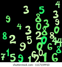 Falling colorful numbers on black background. Abstract colorful background for card or banner. Pattern of randomly distributed numbers from zero to nine in color.