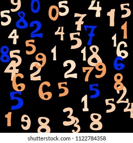 Falling colorful numbers on black background. Abstract colorful background for banner or poster. Pattern of randomly distributed numbers from zero to nine in color.