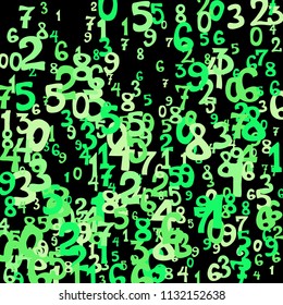Falling colorful numbers on black background. Abstract background of color numbers for banner or poster. Pattern of randomly distributed numbers from zero to nine in color.