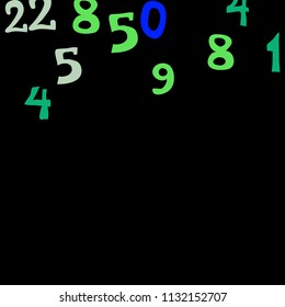 Falling colorful numbers on black background. Abstract colorful background for card or print. Pattern of randomly distributed numbers from zero to nine in color.