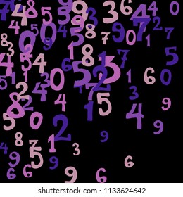 Falling colorful numbers on black background. Abstract background of color numbers for card or banner. Pattern of randomly distributed numbers from zero to nine in color.