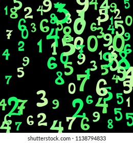 Falling colorful numbers on black background. Abstract colorful background for card or banner. Pattern of randomly distributed numbers from zero to nine in color.
