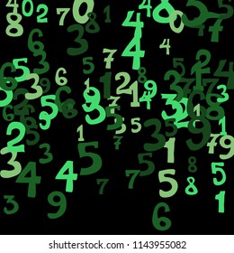 Falling colorful numbers on black background. Abstract background of color numbers for card or print. Pattern of randomly distributed numbers from zero to nine in color.