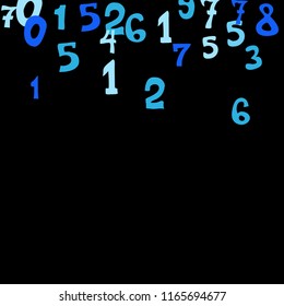 Falling colorful numbers on black background. Abstract background of color numbers for card or print. Pattern of randomly distributed numbers from zero to nine in color.