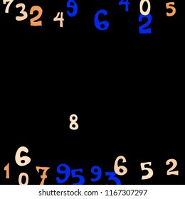 Falling colorful numbers on black background. Abstract background of color numbers for card or banner. Pattern of randomly distributed numbers from zero to nine in color.