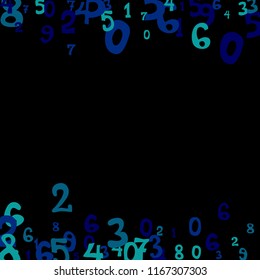 Falling colorful numbers on black background. Abstract background of color numbers for card or banner. Pattern of randomly distributed numbers from zero to nine in color.