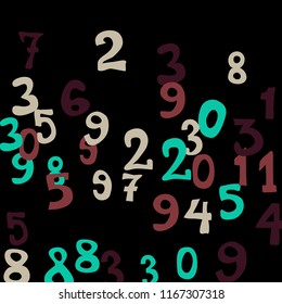 Falling colorful numbers on black background. Abstract background of color numbers for banner or poster. Pattern of randomly distributed numbers from zero to nine in color.