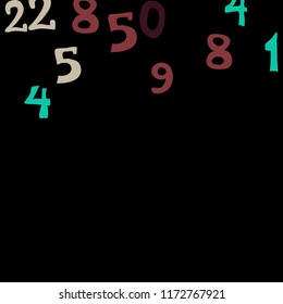 Falling colorful numbers on black background. Abstract colorful background for card or banner. Pattern of randomly distributed numbers from zero to nine in color.