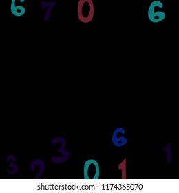 Falling colorful numbers on black background. Abstract background of color numbers for card or print. Pattern of randomly distributed numbers from zero to nine in color.