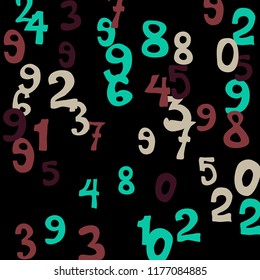 Falling colorful numbers on black background. Abstract background of color numbers for banner or poster. Pattern of randomly distributed numbers from zero to nine in color.
