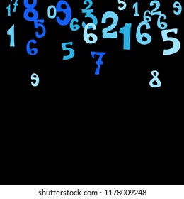 Falling colorful numbers on black background. Abstract background of color numbers for card or print. Pattern of randomly distributed numbers from zero to nine in color.