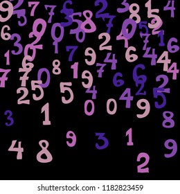 Falling colorful numbers on black background. Abstract background of color numbers for banner or poster. Pattern of randomly distributed numbers from zero to nine in color.