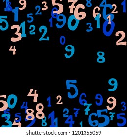 Falling colorful numbers on black background. Abstract background of color numbers for card or banner. Pattern of randomly distributed numbers from zero to nine in color.
