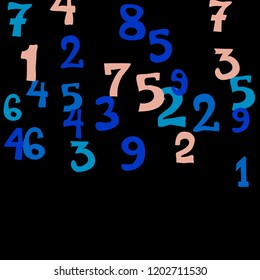 Falling colorful numbers on black background. Abstract colorful background for banner or poster. Pattern of randomly distributed numbers from zero to nine in color.