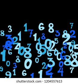 Falling colorful numbers on black background. Abstract background of color numbers for card or banner. Pattern of randomly distributed numbers from zero to nine in color.