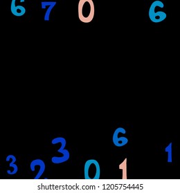 Falling colorful numbers on black background. Abstract colorful background for card or banner. Pattern of randomly distributed numbers from zero to nine in color.