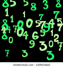 Falling colorful numbers on black background. Abstract background of color numbers for banner or poster. Pattern of randomly distributed numbers from zero to nine in color.