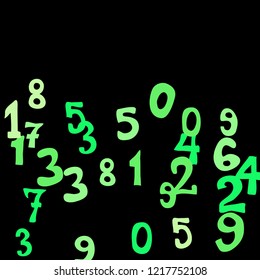 Falling colorful numbers on black background. Abstract background of color numbers for card or banner. Pattern of randomly distributed numbers from zero to nine in color.