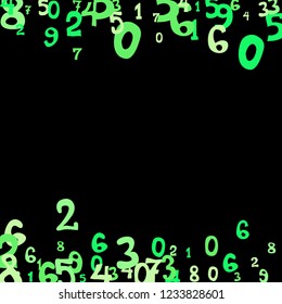 Falling colorful numbers on black background. Abstract colorful background for banner or poster. Pattern of randomly distributed numbers from zero to nine in color.