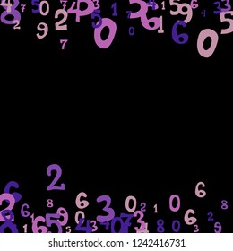 Falling colorful numbers on black background. Abstract colorful background for card or print. Pattern of randomly distributed numbers from zero to nine in color.