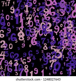 Falling colorful numbers on black background. Abstract background of color numbers for card or banner. Pattern of randomly distributed numbers from zero to nine in color.