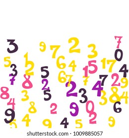 Falling colorful numbers on white background. Abstract colorful background for card or banner. Pattern of randomly distributed numbers from zero to nine in color.