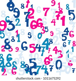 Falling colorful numbers on white background. Abstract colorful background for banner or poster. Pattern of randomly distributed numbers from zero to nine in color.