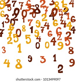 Falling colorful numbers on white background. Abstract colorful background for card or print. Pattern of randomly distributed numbers from zero to nine in color.