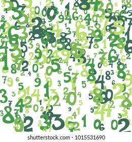 Falling colorful numbers on white background. Abstract colorful background for card or banner. Pattern of randomly distributed numbers from zero to nine in color.