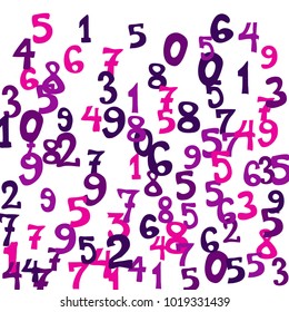 Falling colorful numbers on white background. Abstract background of color numbers for card or print. Pattern of randomly distributed numbers from zero to nine in color.