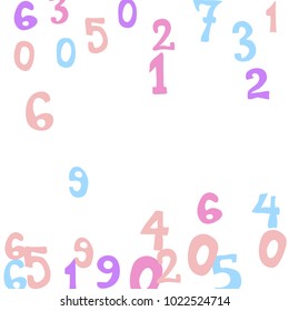 Falling colorful numbers on white background. Abstract colorful background for card or print. Pattern of randomly distributed numbers from zero to nine in color.