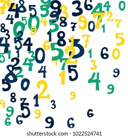Falling colorful numbers on white background. Abstract background of color numbers for banner or poster. Pattern of randomly distributed numbers from zero to nine in color.