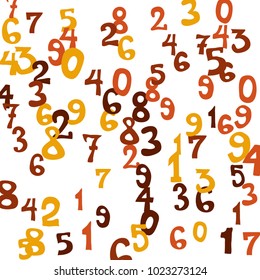 Falling colorful numbers on white background. Abstract colorful background for banner or poster. Pattern of randomly distributed numbers from zero to nine in color.
