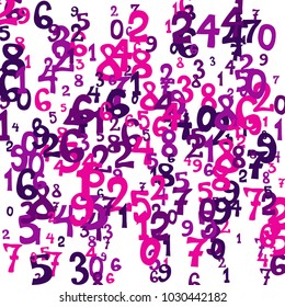 Falling colorful numbers on white background. Abstract background of color numbers for banner or poster. Pattern of randomly distributed numbers from zero to nine in color.