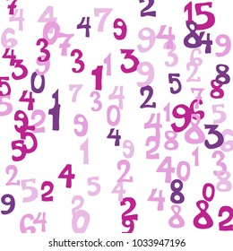 Falling colorful numbers on white background. Abstract background of color numbers for banner or poster. Pattern of randomly distributed numbers from zero to nine in color.