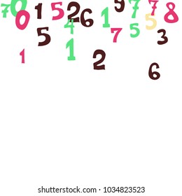 Falling colorful numbers on white background. Abstract colorful background for card or print. Pattern of randomly distributed numbers from zero to nine in color.