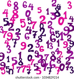 Falling colorful numbers on white background. Abstract background of color numbers for banner or poster. Pattern of randomly distributed numbers from zero to nine in color.