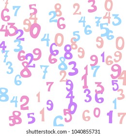 Falling colorful numbers on white background. Abstract background of color numbers for banner or poster. Pattern of randomly distributed numbers from zero to nine in color.