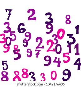 Falling colorful numbers on white background. Abstract background of color numbers for card or print. Pattern of randomly distributed numbers from zero to nine in color.