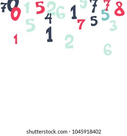 Falling colorful numbers on white background. Abstract colorful background for card or print. Pattern of randomly distributed numbers from zero to nine in color.