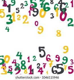 Falling colorful numbers on white background. Abstract colorful background for banner or poster. Pattern of randomly distributed numbers from zero to nine in color.
