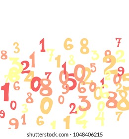 Falling colorful numbers on white background. Abstract colorful background for banner or poster. Pattern of randomly distributed numbers from zero to nine in color.