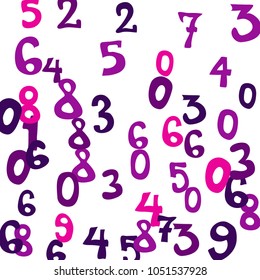 Falling colorful numbers on white background. Abstract colorful background for card or banner. Pattern of randomly distributed numbers from zero to nine in color.
