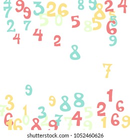 Falling colorful numbers on white background. Abstract background of color numbers for banner or poster. Pattern of randomly distributed numbers from zero to nine in color.