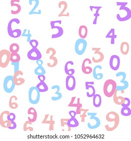 Falling colorful numbers on white background. Abstract colorful background for card or banner. Pattern of randomly distributed numbers from zero to nine in color.